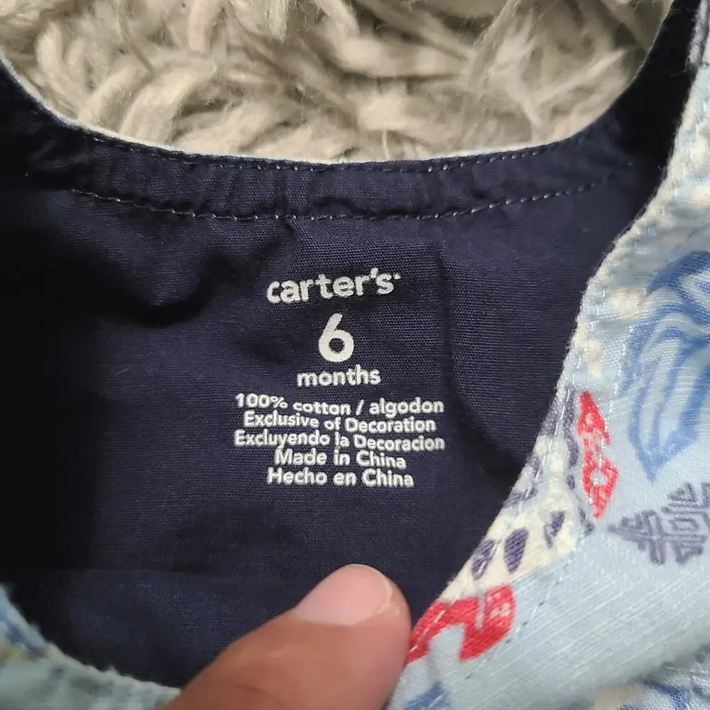 Carter's Baby Boy Sz 6M Blue Red Sleeveless Summer Sun Suit Overalls Lightweight
